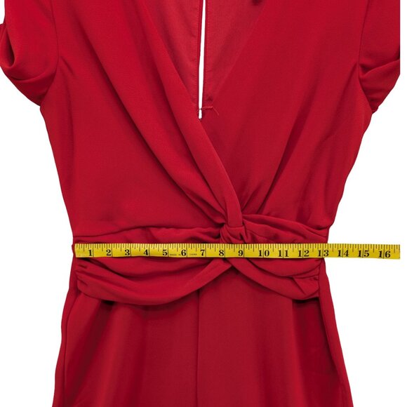 Harlyn Twist Front Jumpsuit Womens Solid Red Short Sleeve Wide Leg Size S - Picture 8 of 13